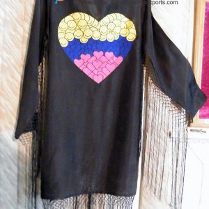 Silk Jacket With Heart Embroidery & Fringes