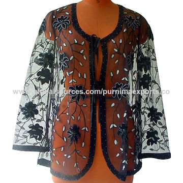 Women's Evening Embroidered Lace Jackets on Tulle with Patch Flowers & Crystal Stone Beading