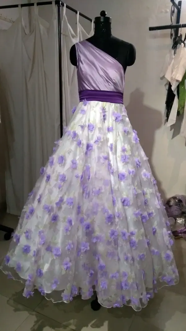 Lavender Evening Lazer Cut Flower Dress Gown